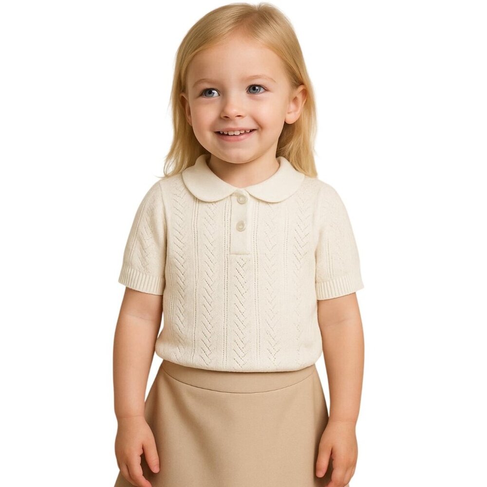 Hope & Henry Girls White Peter Pan Collar Sweater XS 4 Crochet Organic Cotton